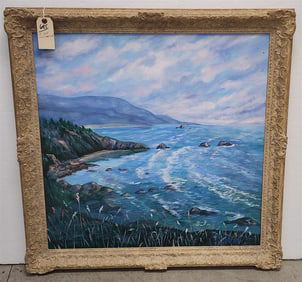 O/C Shore Scene Sgnd Natalie Reed 29" Sq. w/Frame 34" Sq.