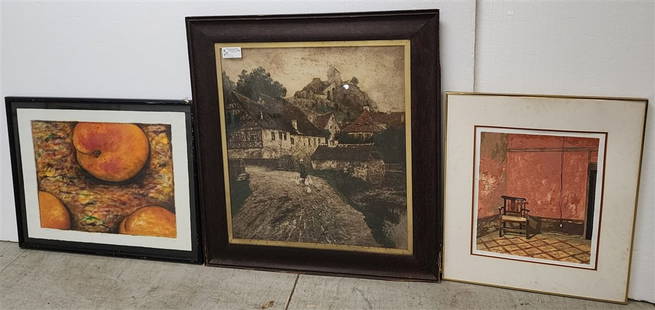 Lot 3 Framed Items - Landscape Print 29 1/2" X 26 1/2" w/Frame 38" X 26", Pastel Apricots Sgnd 22" X: Lot 3 Framed Items - Landscape Print 29 1/2" X 26 1/2" w/Frame 38" X 26", Pastel Apricots Sgnd 22" X 30" w/Frame 26" X 34" + Litho Sgnd 18" X 15" w/Frame 28" X 23 1/2"