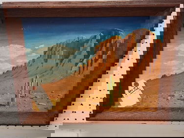O/B Desert Landscape "Superstition Mountain" Sgnd Tark 62 (H. Tarkington) 12" X 16" w/Frame 15" X