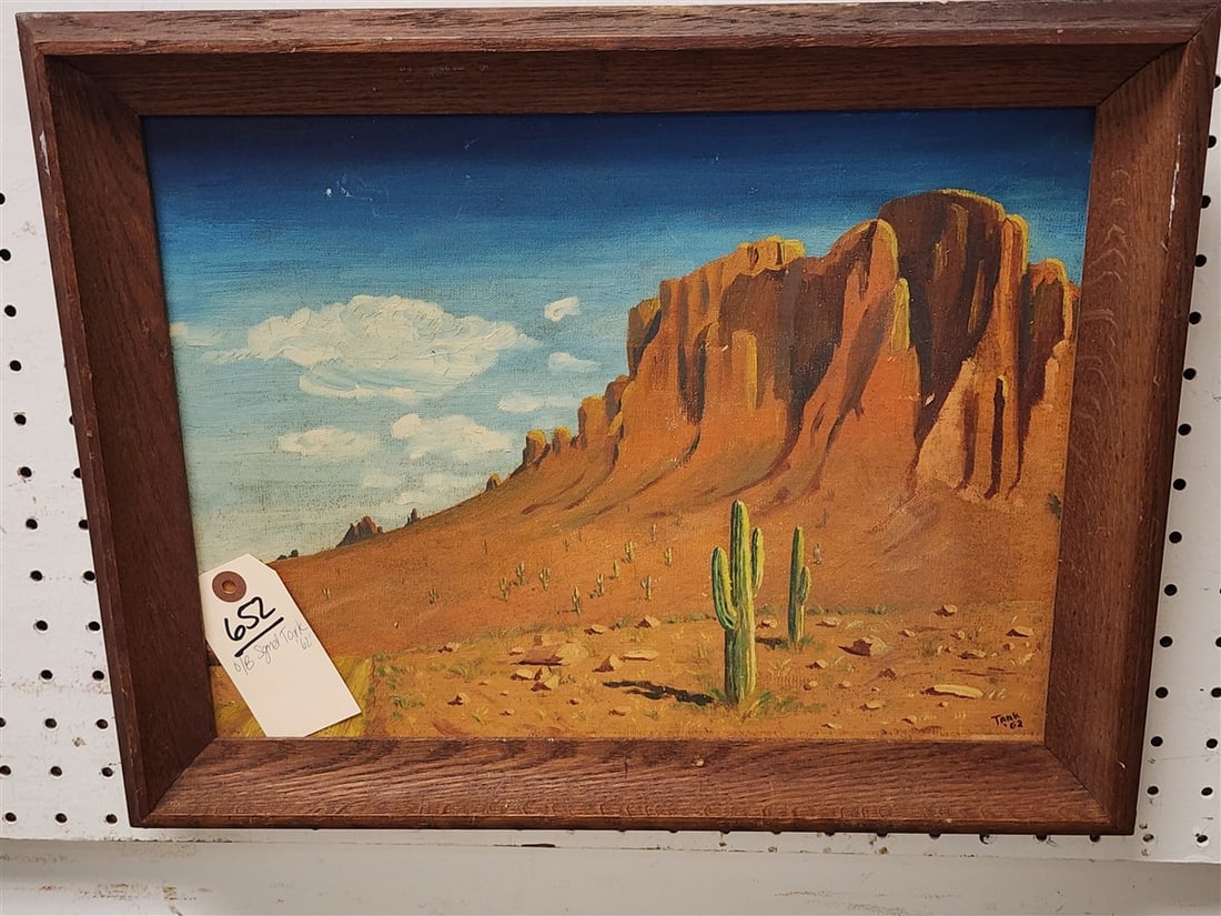 O/B Desert Landscape "Superstition Mountain" Sgnd Tark 62 (H. Tarkington) 12" X 16" w/Frame 15" X (1 of 2)