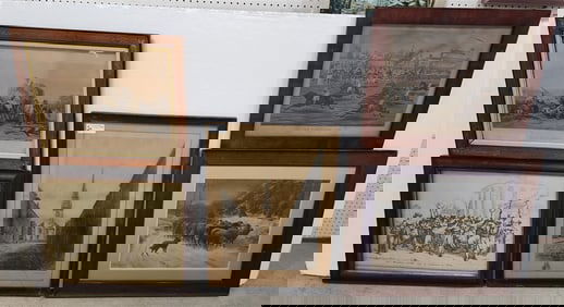 Lot 5 Framed Items - 19th C Engr. Pencil Sgnd H.B. Blaney 27" X 19", Litho C1910 17" X 21, 1856 Hand