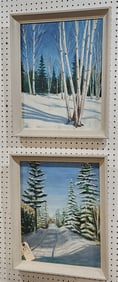 Pr. O/B Winter Landscapes Sgnd M. Goercke 20" X 16" w/Frame 22 1/2" X 18 1/2"