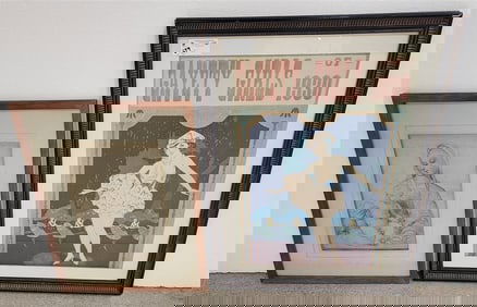 Lot 2 Framed Items - 1930's Gayety Girls Poster 25 1/2" X 18" w/Frame 33" X 24 1/2" + German Print