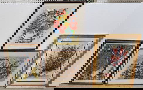 Lot 3 Lithos -  Pencil Sgnd 24 1/2" X 19", Pencil Sgnd 16" X 28", Floral Still Life Sgnd Gabriel: Lot 3 Lithos - Pencil Sgnd 24 1/2" X 19", Pencil Sgnd 16" X 28", Floral Still Life Sgnd Gabriel Bans + 20 12/2" X 14 1/2" + Chagall Print 2' 24" X 16 1/2"