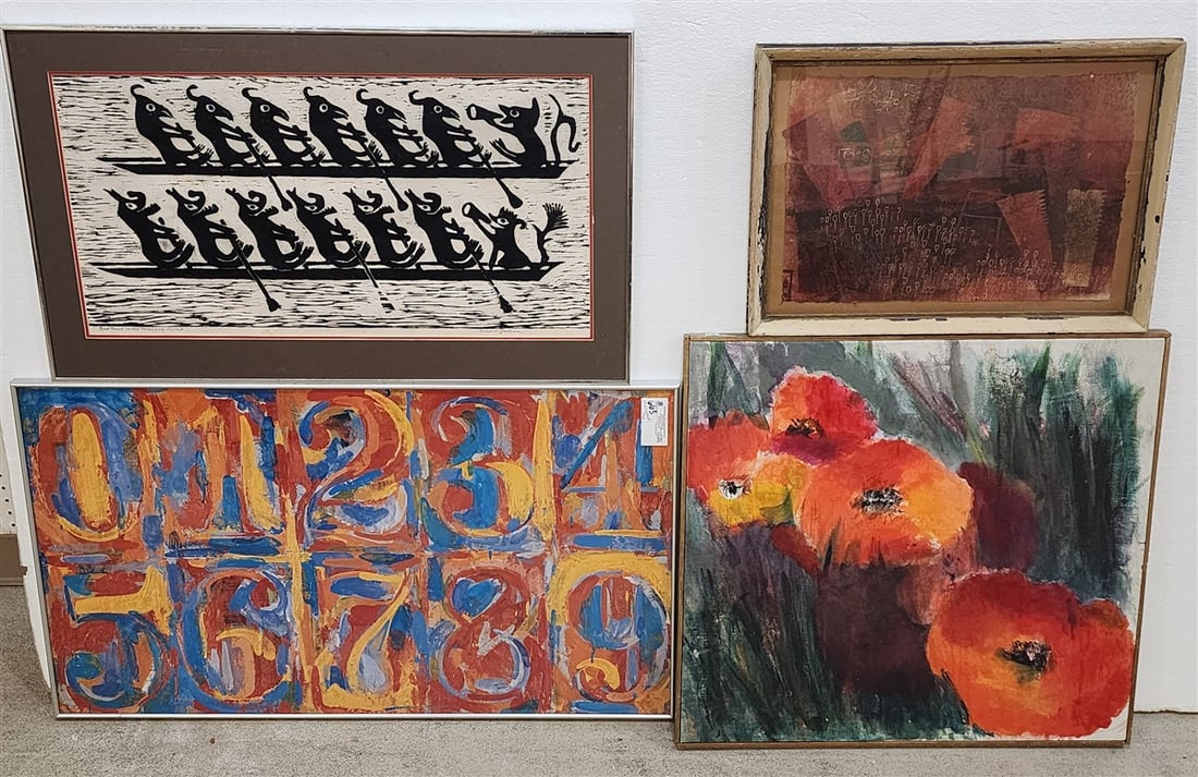 Lot 4 Framed Items - Jasper Johns Print 20 1/2" X 36 1/2", Block Print On Paper Sgnd Eugene Jackson (1 of 11)