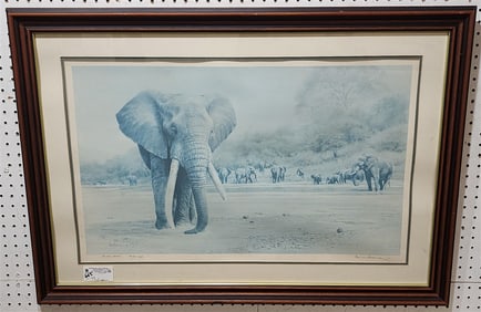 Pencil Sgnd Litho Elephants Sgnd Paul Bosman 224/950 19" X 30 1/2" w/Frame 27 1/2" X 40"