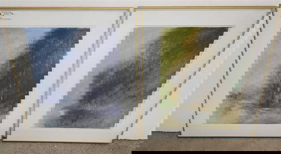 Pr. Pastel Abstract Landscapes Sgnd Thomas George 1989  24" X 18 1/2" w/Frame 31" x 25": Pr. Pastel Abstract Landscapes Sgnd Thomas George 1989 24" X 18 1/2" w/Frame 31" x 25"