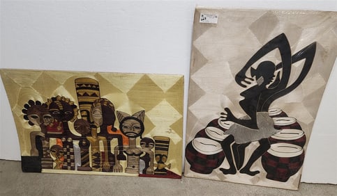 Lot 2 African Silk Needelwork Sgnd Yeb 2' X 3'