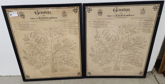 2 Lithos Family Tree Of Schenck Van Nydeck 1888 29" X 24 1/2" w/Frame 31" X 27"