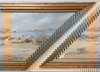 O/C Beach Scene Sgnd Marie Charlot 24" X 36" w/Frame 32" X 44"