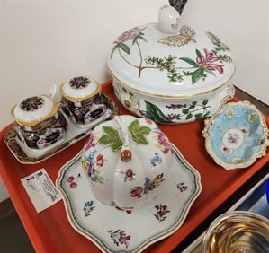 Tray Porcelain Spode Covered Bowl 8" X 10", Ginori Pin Tray, Etc.