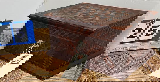 19th C Inlaid Jewelry Box 5 1/2" H X 11" W X 8" D