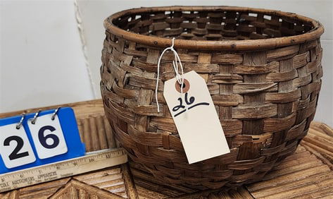 19th C Hickory Splint Basket 9" H X 12" D