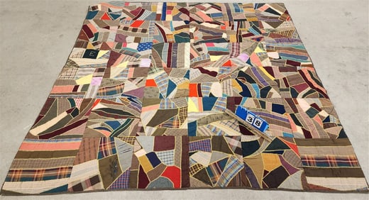 Crazy Quilt Dated 1891  5'9" Sq.