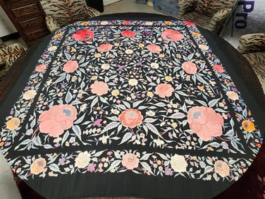 Silk Embroidered Shawl 6'4" Sq. -(Not Including Fringe)