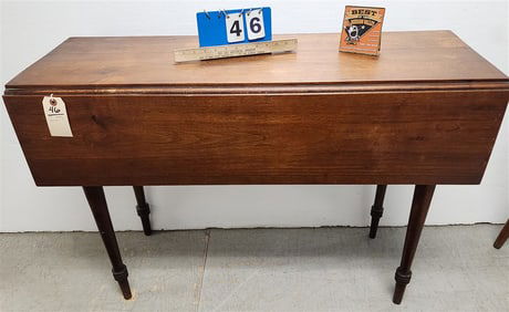 19th C Sheraton Cherry Drop Leaf Table 28 3/4" H X 42" W X 15 1/2" D Closed