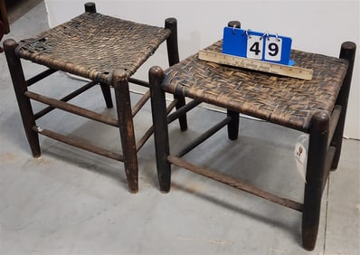 Pr. 19th C Hickory Splint Stools 16 1/2" H X 18 1/2" W X 13 1/2" D