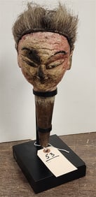 Vintage Carved & Polychromed Thai Head w/Real Hair 11" H