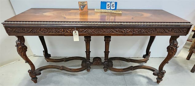 Tudor - Duplex Combo Library Opens-To-Dining Table, Inlaid Walnut 30" H X 5'6" W X 24 1/2" D