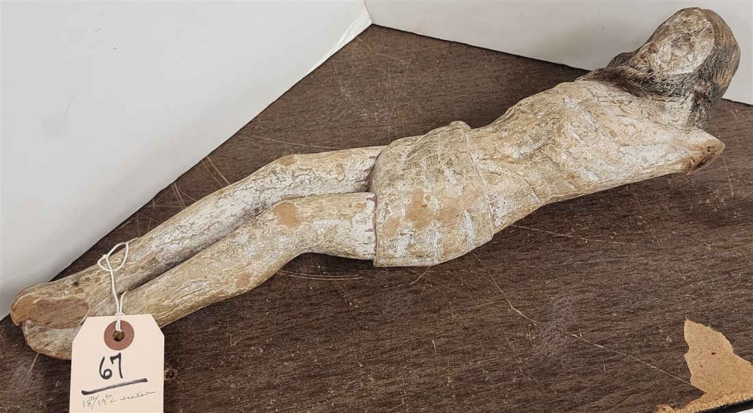 18th/19th C Carved Wood Polychromed Santos 19" H X 4" W (1 of 4)