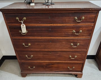 18th/19th C Chippendale 5 Drawer Mahog Chest 40 1/2" H X 39 3/4" W X 18 1/4" D