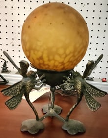 Bronze Dragonfly Lamp w/Art Glass Shade 11" H X 10" Diam.