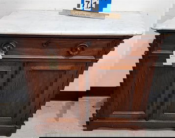 Victorian Walnut Marble Top 1 Drawer Wash Stand 30" H X 33 1/2" W X 16" D