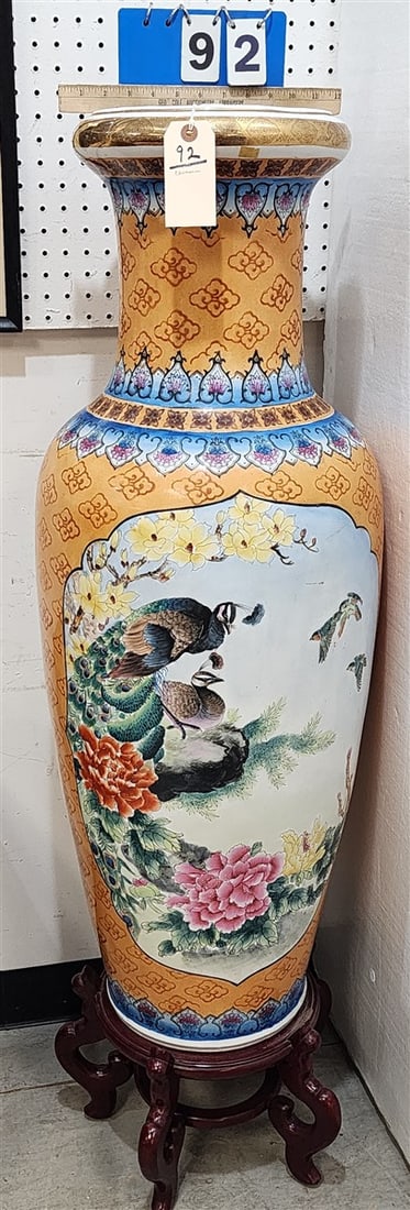 Chinese Palace Urn On Wooden Stand 43" H: Chinese Palace Urn On Wooden Stand 43" H