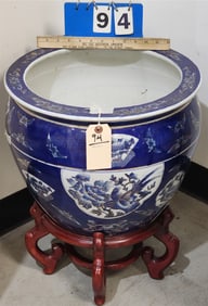 Chinese Jardenier On Wooden Stand 13" H X 16 3/4" D