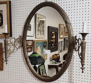 Brass Framed Mirror w/Candle Sconces 32" X 24" , Sconces Extend 8" Out
