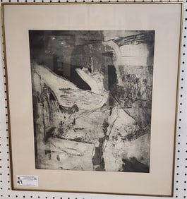 Framed Etching Abstract Sgnd On Back Sanchez 17 1/4" X 14 1/2" w/Frame 23 1/2" X 21"