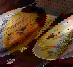 Reverse Painted Shade Table Lamp Frog Motif 19" H X 14" D (Small crack on top)