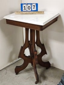 Victorian Walnut Marble Top Stand 29" H X 18 1/2" W X 15" D