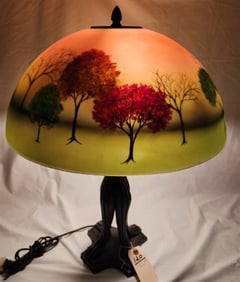 Reverse Painted Table Lamp 24" H x 18" Diam.