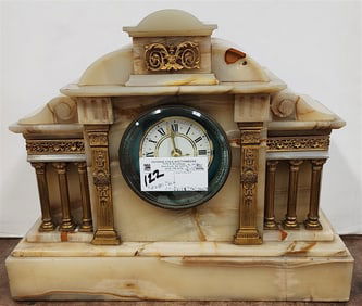 Boston Clock Co. Onyx Cased Mantle Clock (Works Have Been Replaced) 12 1/2" H X 15" W X 5 1/3 " D