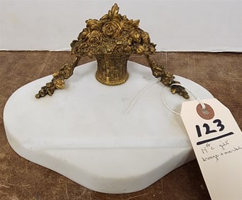 19th C Gilt Bronze & Marble Ink Stand 3 1/3" X 7 1/3" W X 5 1/3" D