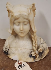 19th C Marble Bust Of A Maiden 8 1/2" H X 8 1/2" W X 6" D