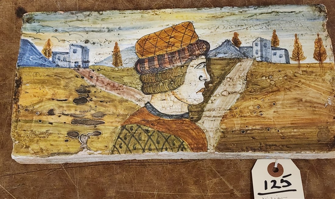 Vintage Italian Glazed Terracotta Tile 6 1/2" H 13" W 1 1/2" D (1 of 3)