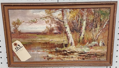 O/B Landscape Sgnd E.K. Hunt 9" X 16" w/Frame 11" X 18"
