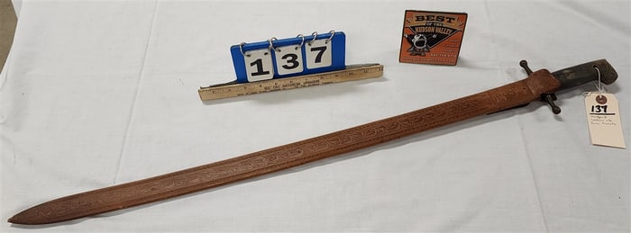 1899 Vowie Machete Vintage Collins & Co. Hartford In Leather Scabbard 38 1/2"