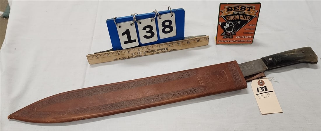 Vintage Collins & Co. Hartford Machete In Leather Scabbard 27" (1 of 4)