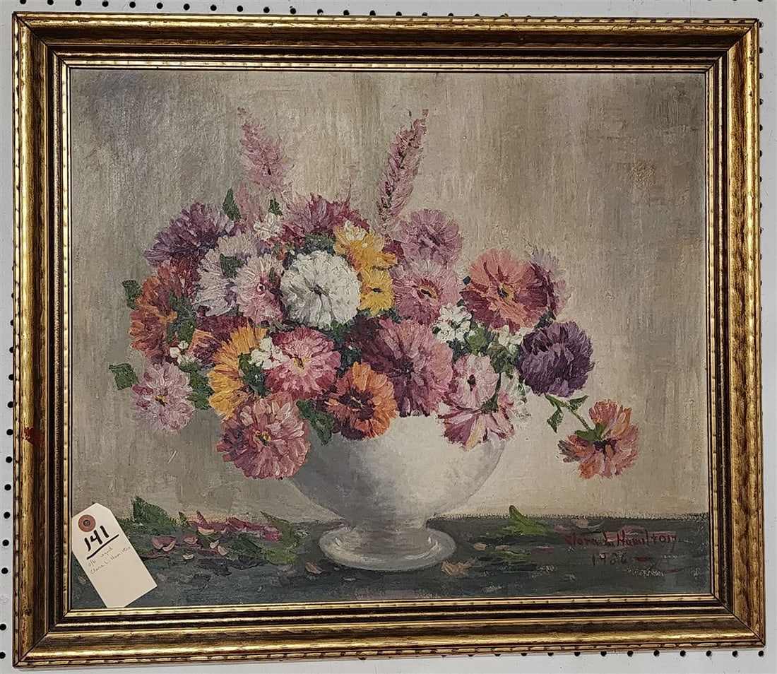 Floral Still Life Sgnd Clara L. Hamilton 1936 20" X 24" w/Frame 23 1/2" X 27 1/2" (1 of 2)