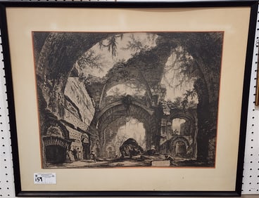 18th C Engraving" Rovine D'Una Gallaria Tivoli" Sgnd Paranesi 17 1/2" X 22 1/2" w/Frame 25" X 29