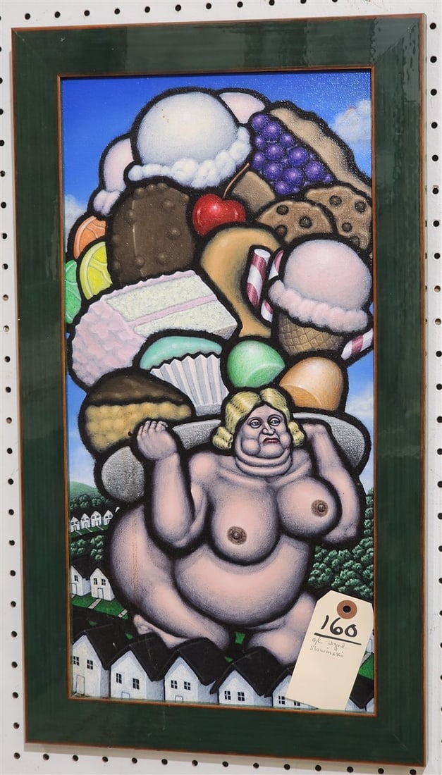 Fat Lady Atlas" Sgnd Slowinski 20" X 10" w/Frame 23" X 13: Fat Lady Atlas" Sgnd Slowinski 20" X 10" w/Frame 23" X 13