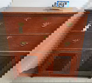 Primitive 19th C Pine 2 Drawer Over 2 Door Cabinet  46" H X 45 1/2" W X 18" D