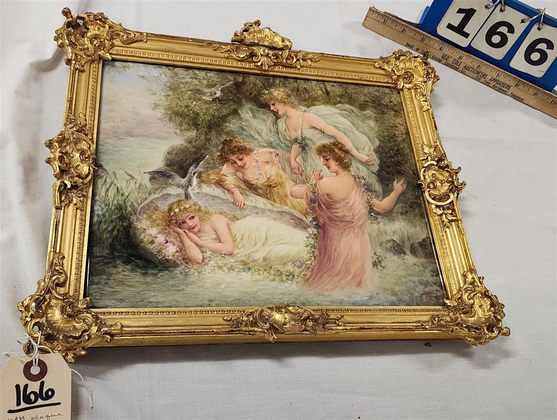 Framed Hand Enameled Porcelain Plaque KPM "Die Perle" Sgnd F. Fenner 10 1/2" X 12 1/2": Framed Hand Enameled Porcelain Plaque KPM "Die Perle" Sgnd F. Fenner 10 1/2" X 12 1/2"