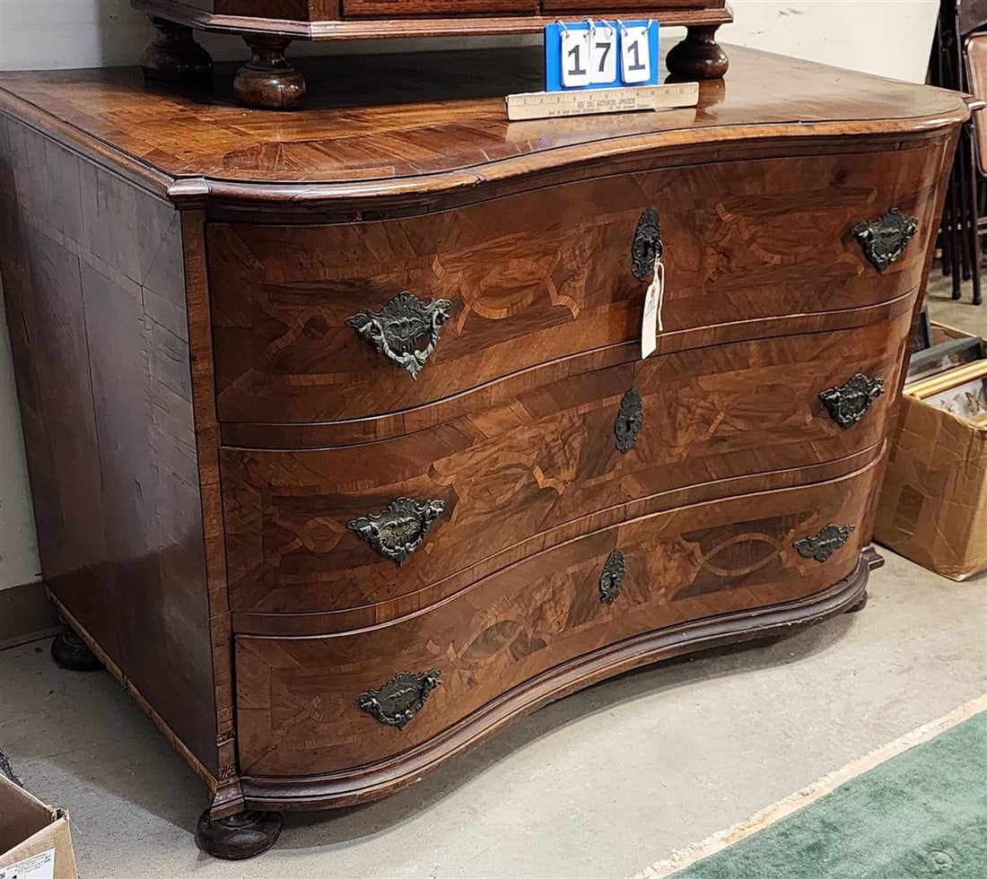 18th C 3 Drawer Inlaid Walnut Chest 34 1/2" H X 52" W X 27 1/2" D (1 of 5)