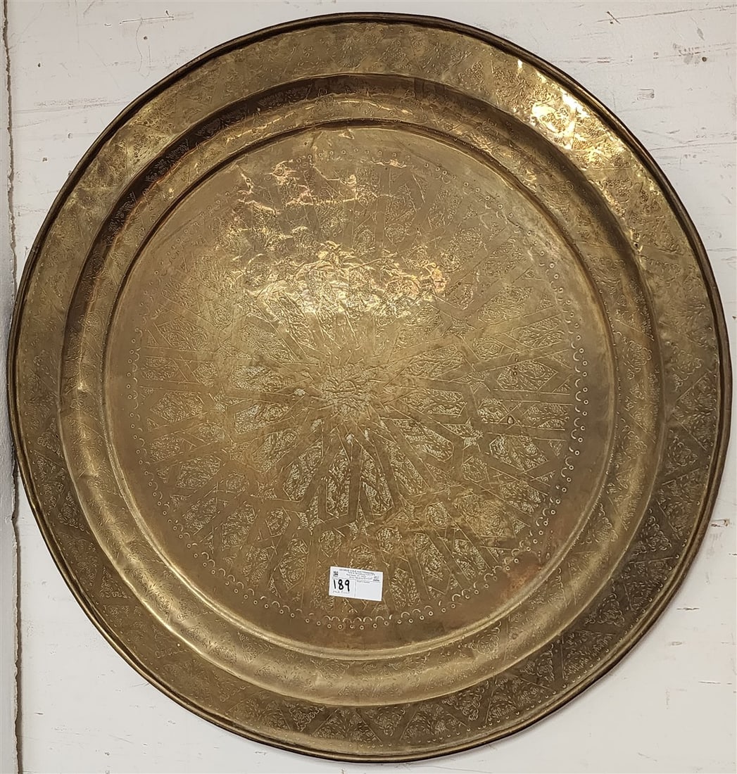 Mid East Brass Tray 37 1/2" Diam.: Mid East Brass Tray 37 1/2" Diam.
