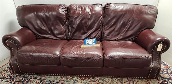 Interline Italia Burgundy Leather Sofa 7' L X 37" H X 24" D