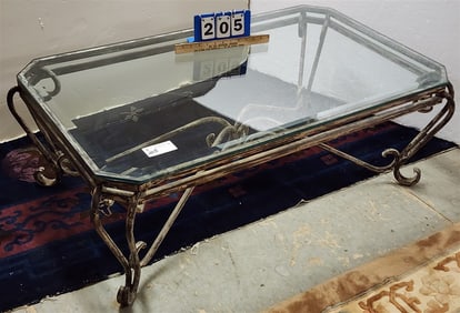 Wrought Base Glass Top Coffee Table 16 1/2" H X 44" W X 26" D